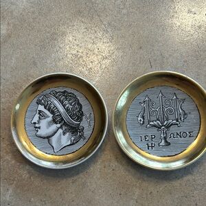 Italian Gold and Silver Decorative Coin Trays by Tacchi Franco in Florence.